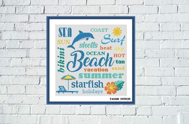 Beach summer vacation funny words cross stitch pattern