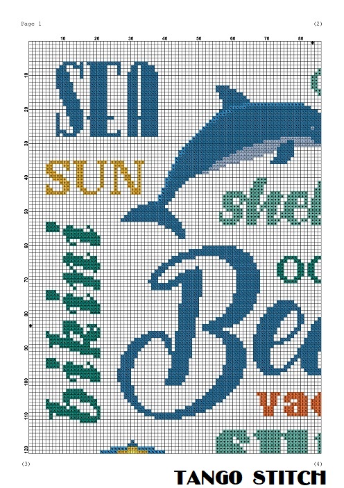 Beach summer vacation words cross stitch pattern