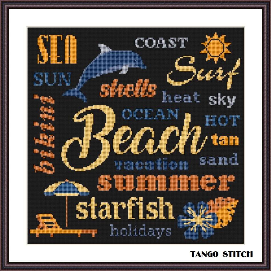 Summer beach vacation sea sun sand hot heat cross stitch pattern