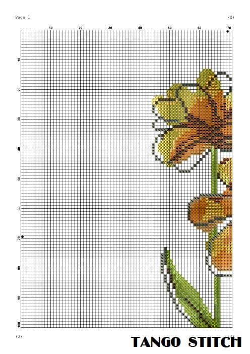 Cross stitch design orange watercolor flowers