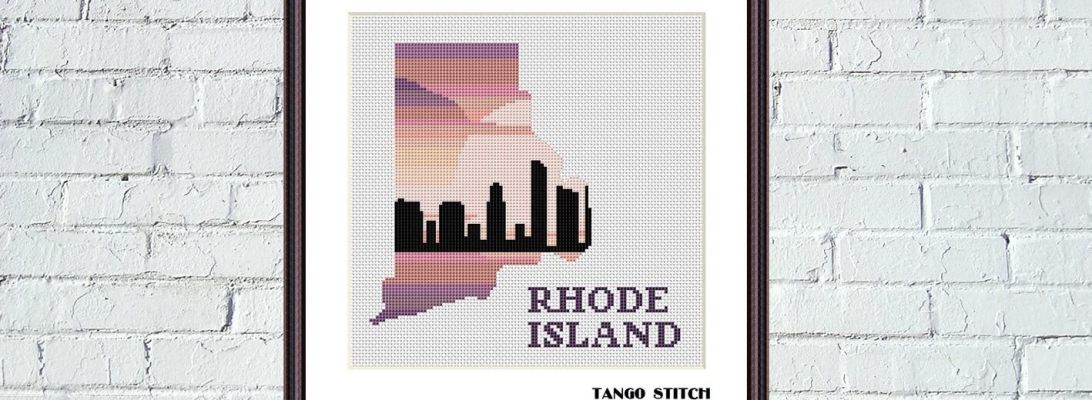 Rhode Island USA state map skyline sunset cross stitch pattern