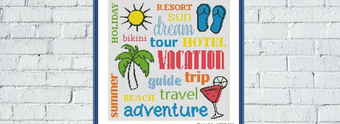 Vacation summer holidays travel adventure cross stitch pattern