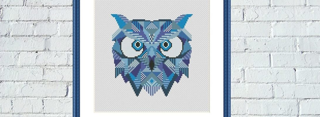 Blue owl mandala cross stitch pattern