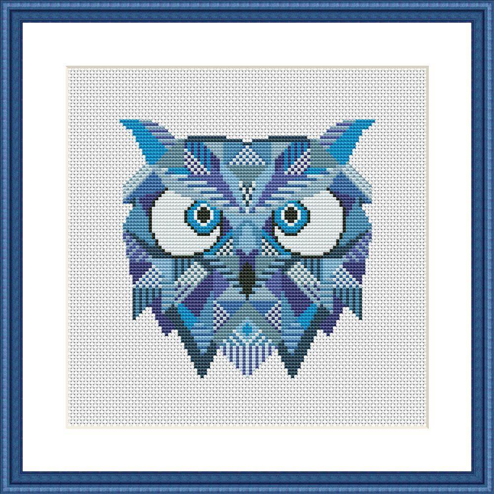 Blue owl mandala cross stitch pattern