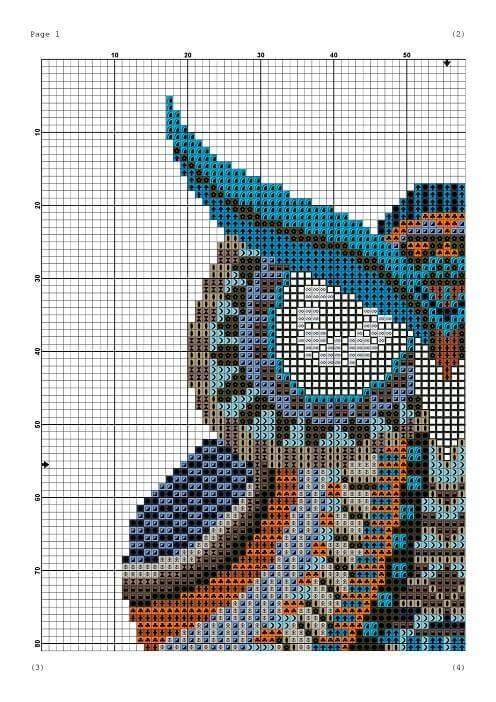 Colorful owl mandala cross stitch pattern