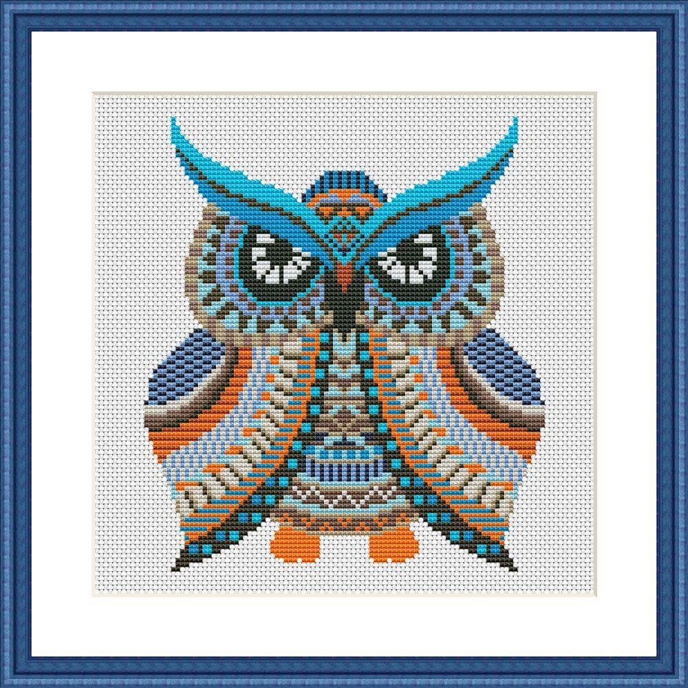 Colorful owl mandala cross stitch pattern
