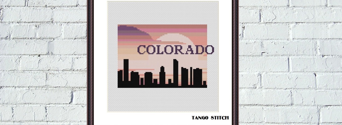 Colorado USA state map skyline sunset cross stitch pattern