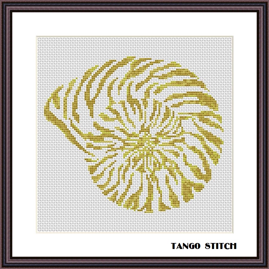 Gold shell watercolor easy cross stitch pattern