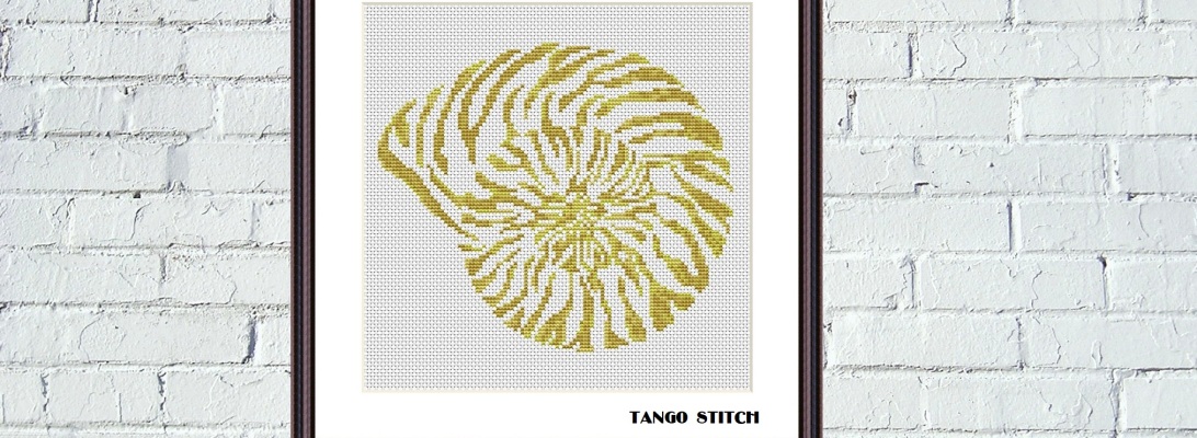 Gold shell watercolor easy cross stitch pattern