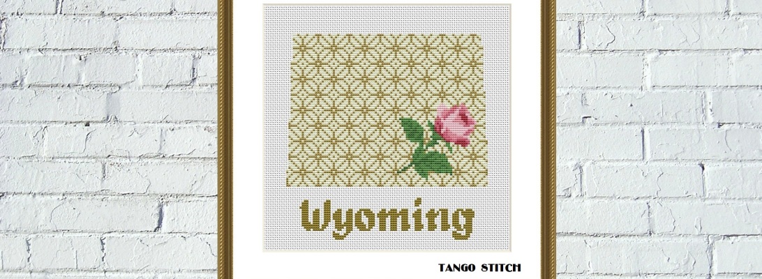 Wyoming USA state rose flower map cross stitch pattern