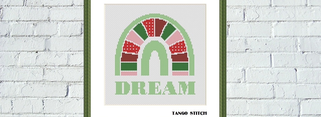 Green DREAM boho rainbow nursery cross stitch pattern
