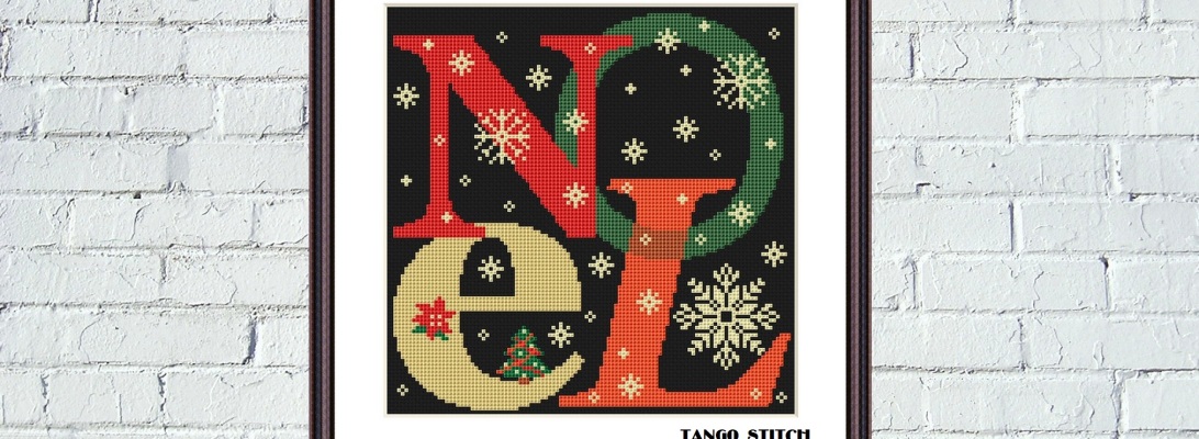 Noel New Year Merry Christmas lettering cross stitch pattern
