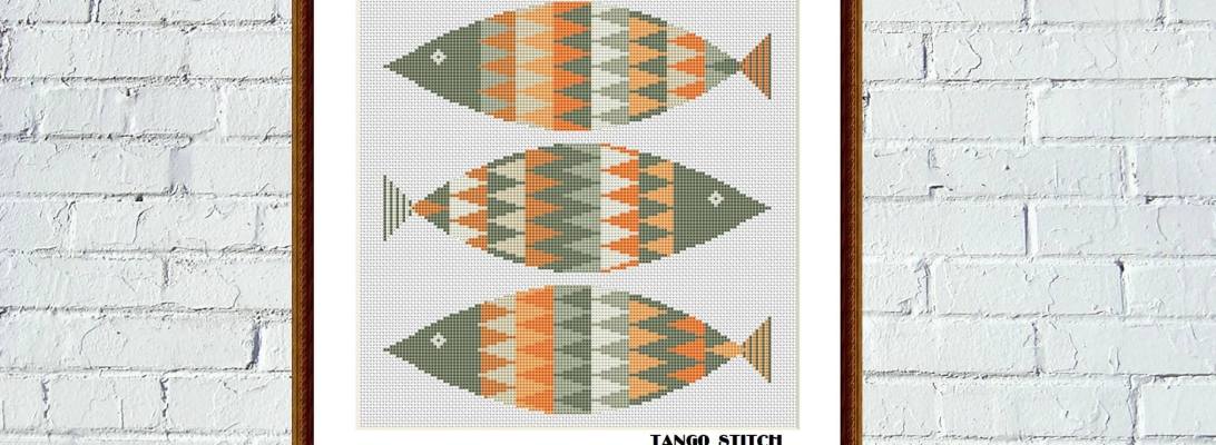 Scandinavian fish cross stitch ornament embroidery pattern
