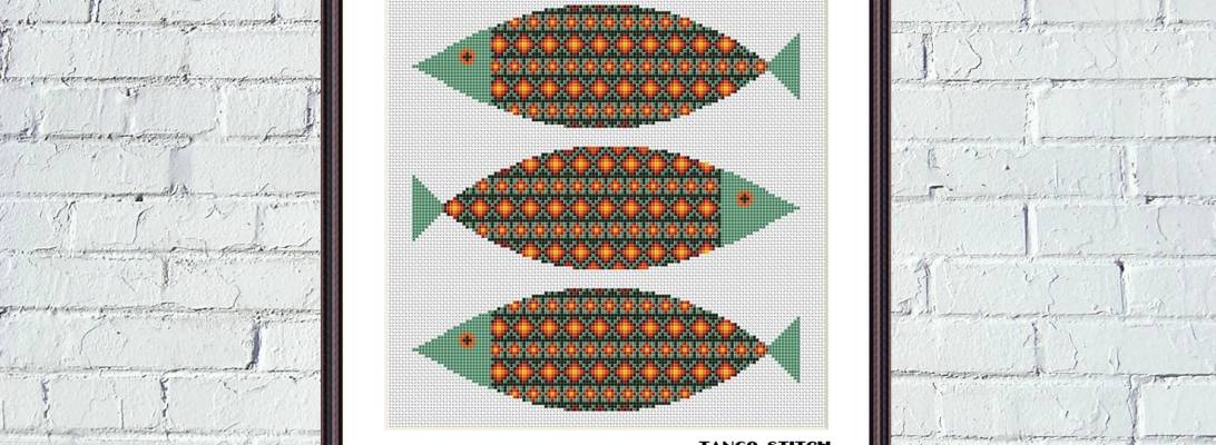 Golden fish ornament easy cross stitch pattern
