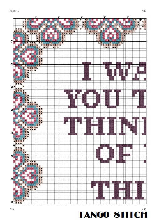 I want you to be thinking of me funny romantic cross stitch pattern