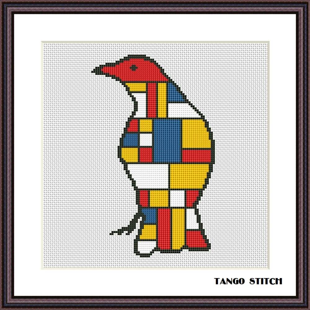 Cute Mondrian bird animals cross stitch embroidery pattern