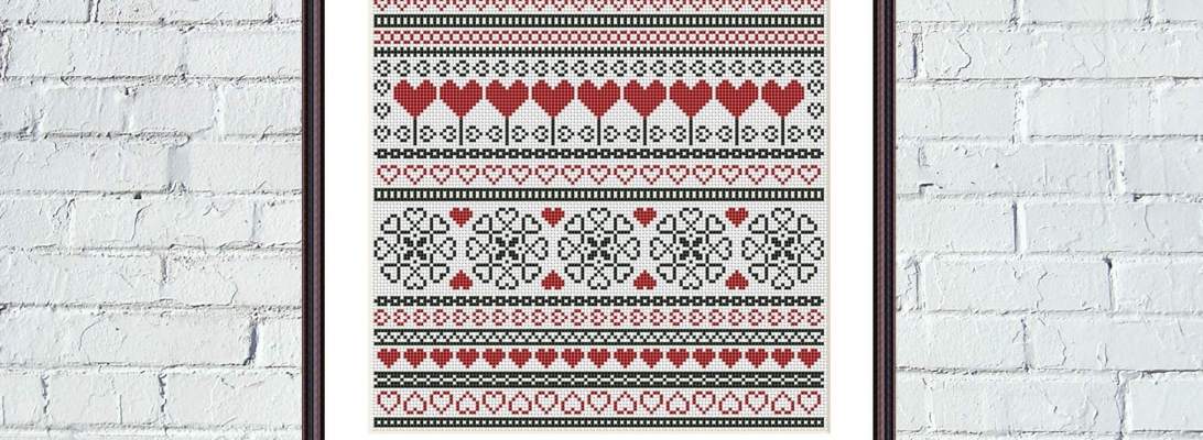 Red heart easy cross stitch ornament Valentines sampler - Tango Stitch