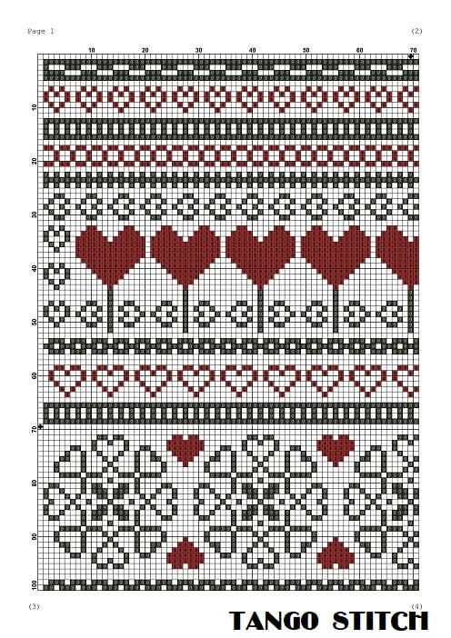 Red heart easy cross stitch ornament Valentines sampler - Tango Stitch