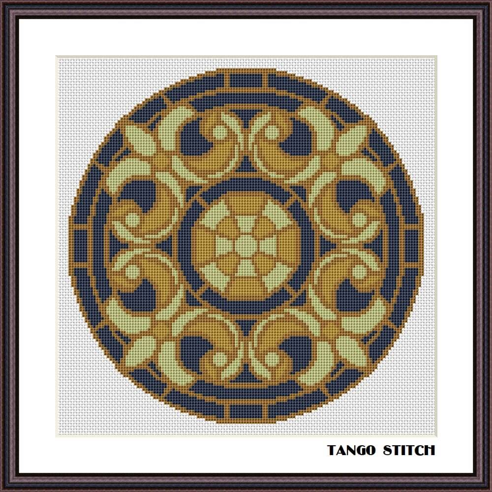 Navy blue mandala cross stitch vintage ornament project - Tango Stitch