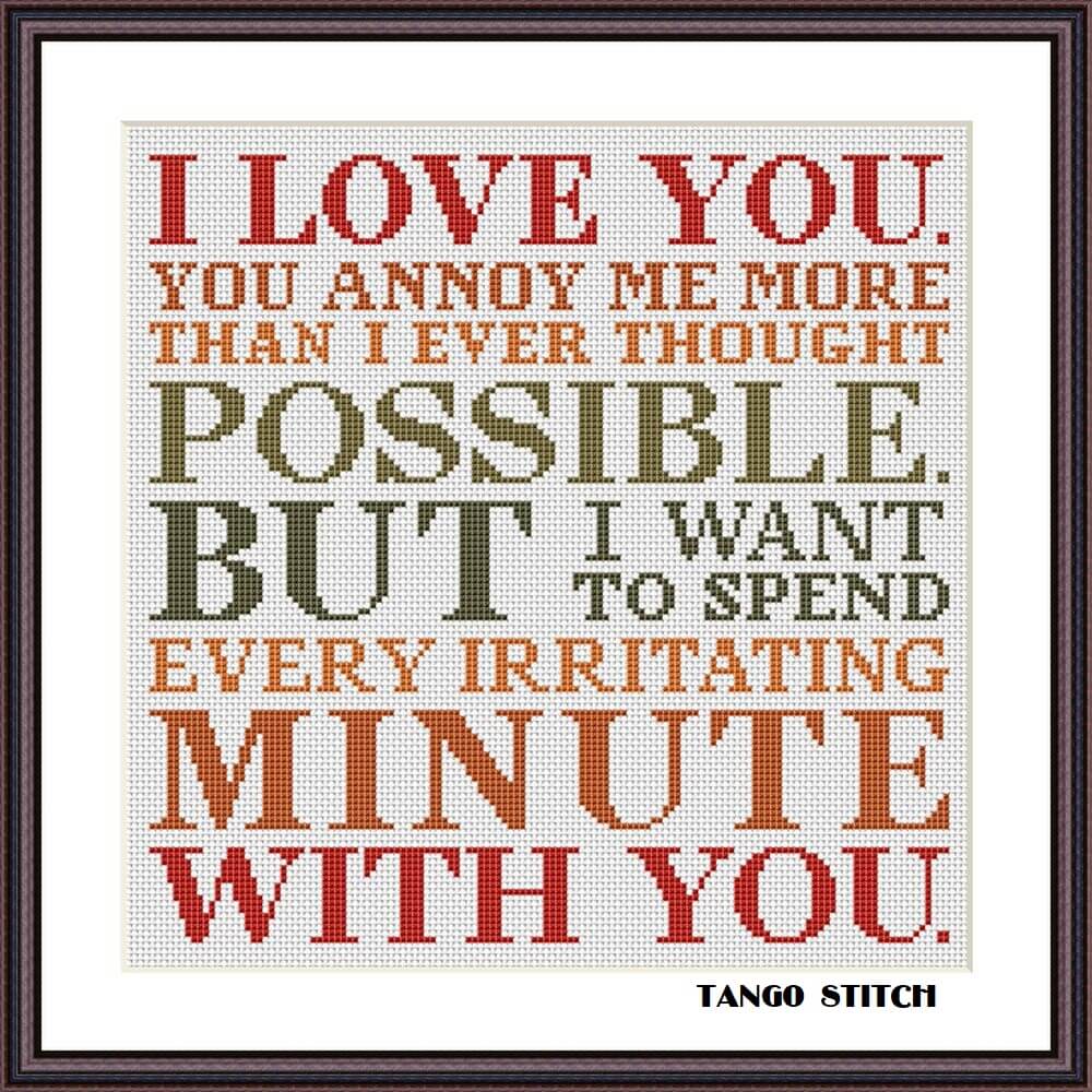 With you funny romantic Valentines gift cross stitch - Tango Stitch