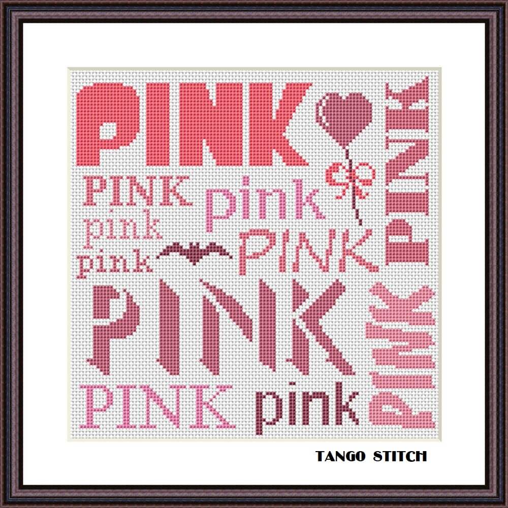 Pink words cloud cross stitch embroidery design - Tango Stitch