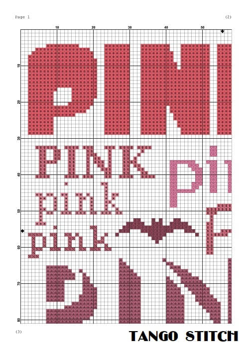 Pink words cloud cross stitch embroidery design - Tango Stitch