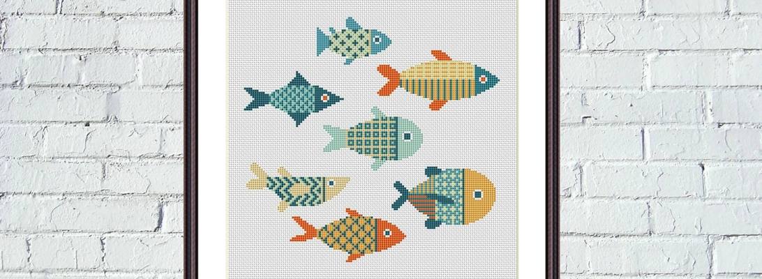 Fish family cross stitch ornament hand embroidery pattern - Tango Stitch