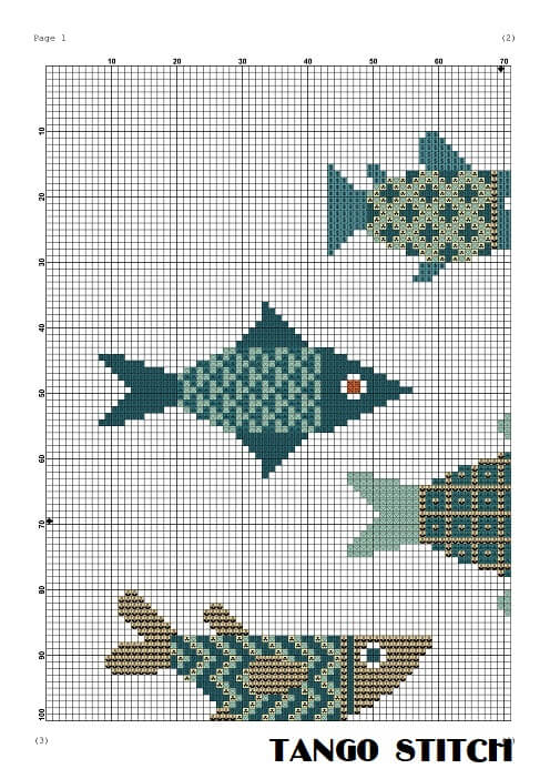 Fish family cross stitch ornament hand embroidery pattern - Tango Stitch