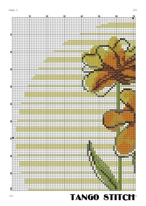 Yellow watercolor flower abstract striped cross stitch pattern - Tango Stitch
