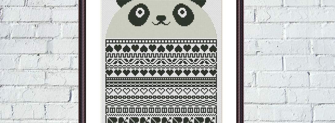 Panda black ornaments cute animals cross stitch pattern - Tango Stitch