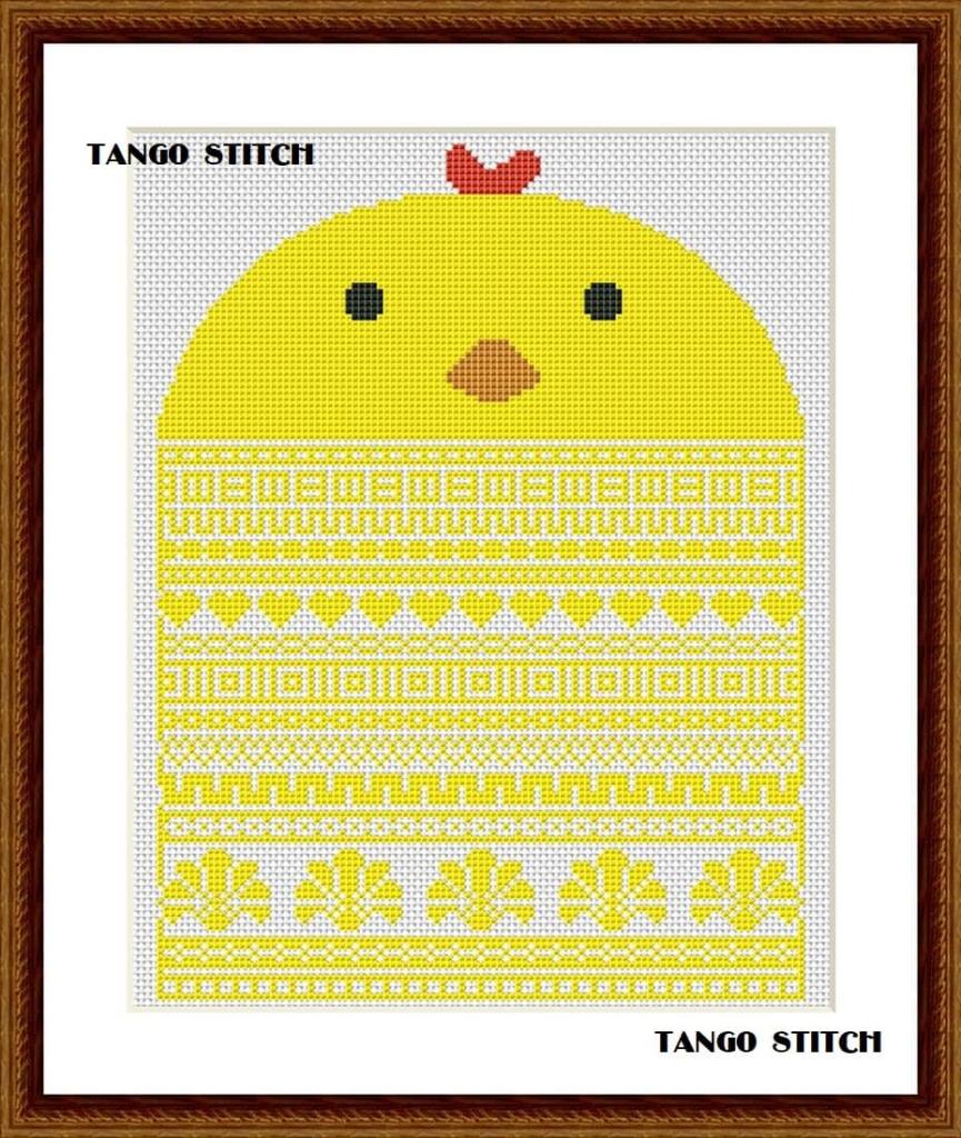 Cute chicken cross stitch ornament embroidery pattern