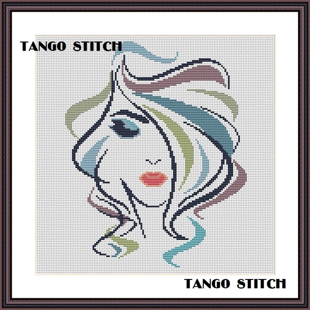 Abstract woman modern cross stitch hand embroidery pattern - Tango Stitch