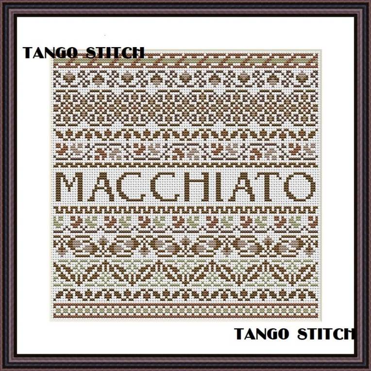 Macchiato coffee cross stitch ornament hand embroidery pattern - Tango Stitch
