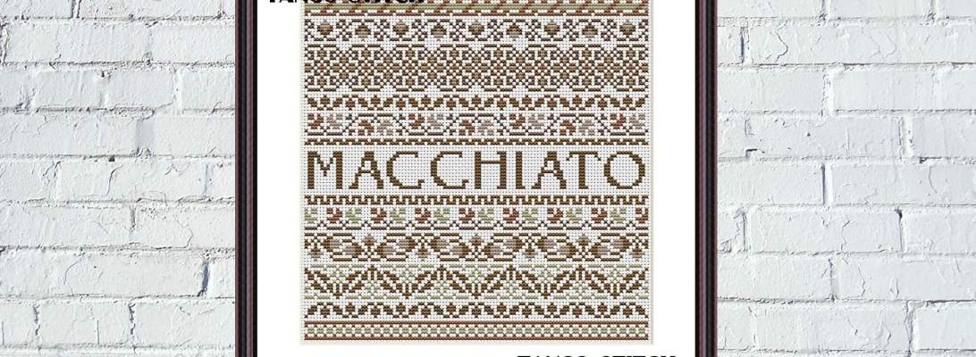 Macchiato coffee cross stitch ornament hand embroidery pattern - Tango Stitch