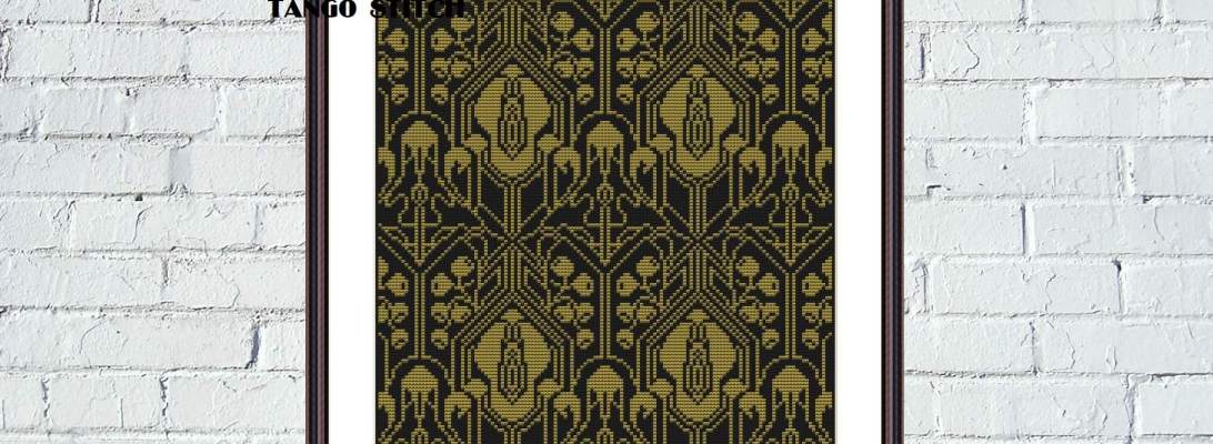 Art Nouveau golden cross stitch ornament embroidery design - Tango Stitch