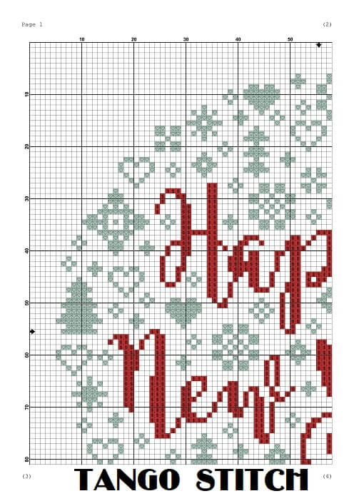 Happy New Year white cross stitch ornaments cute embroidery design - Tango Stitch