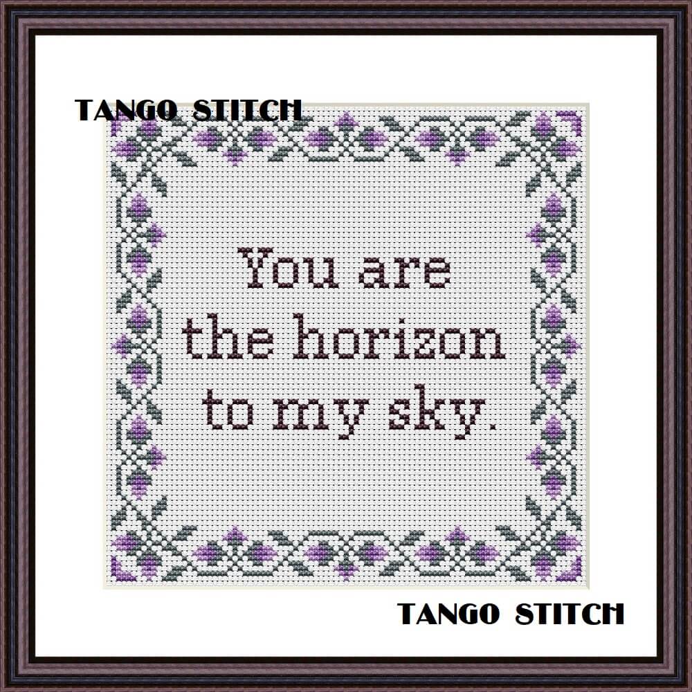 You are the horizon to my sky funny romantic Valentines cross stitch hand embroidery design - Tango Stitch
