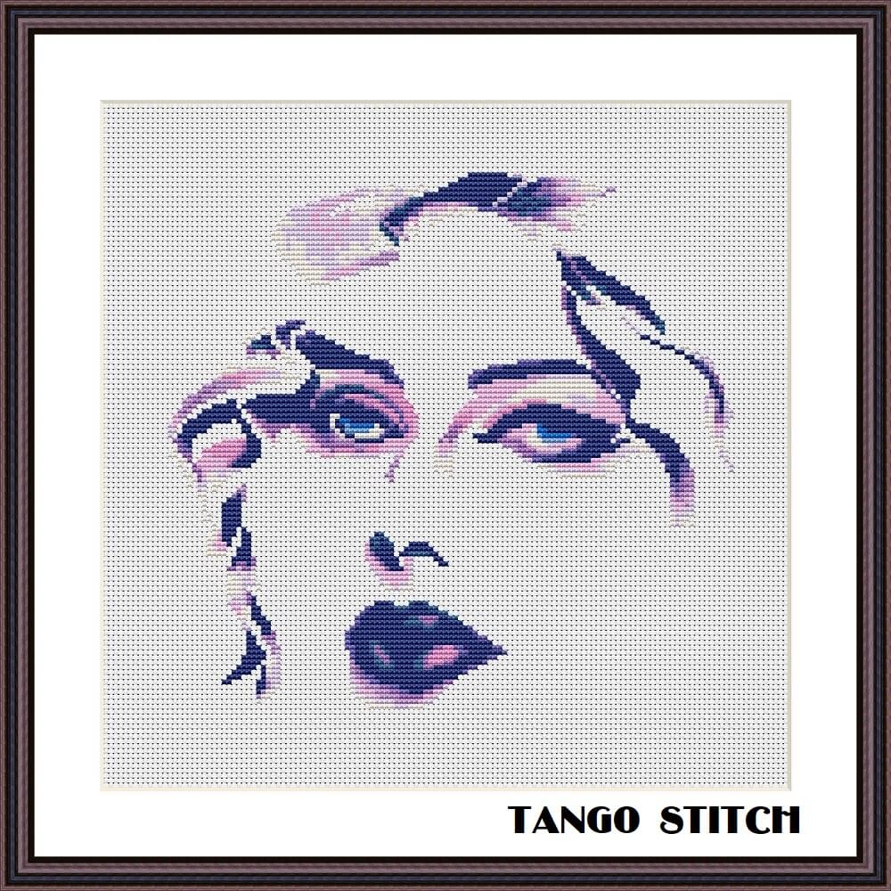 Beautiful watercolor woman face cross stitch pattern - Tango Stitch