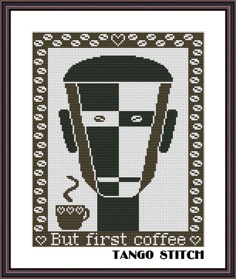 But first coffee funny abstract kitchen cross stitch pattern - Tango Stitch