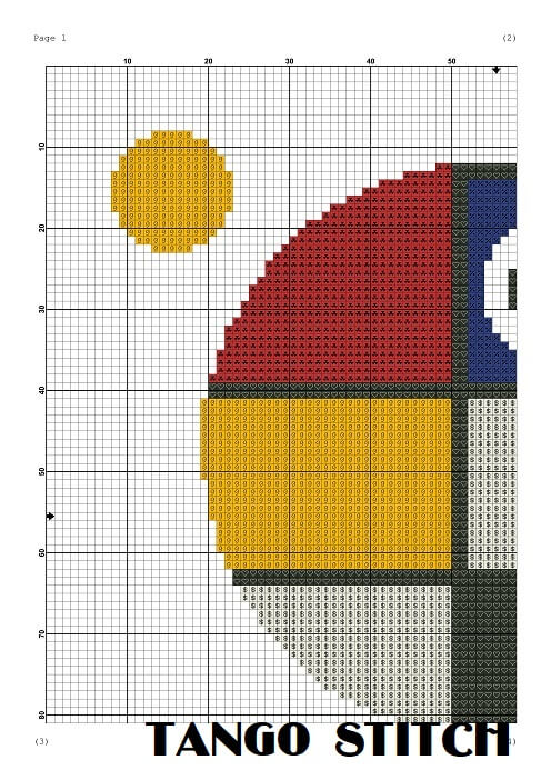 Mondrian style abstract round bird cross stitch embroidery pattern - Tango Stitch