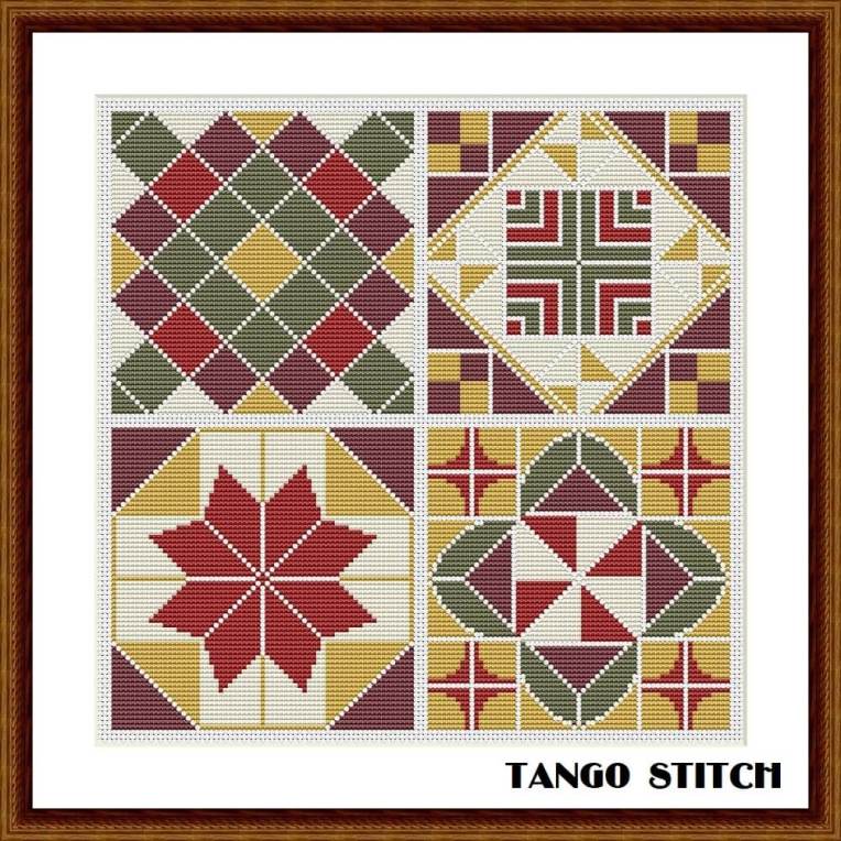 Modern ceramic tiles counted cross stitch ornament pattern - Tango Stitch