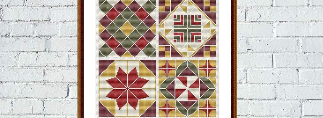 Modern ceramic tiles counted cross stitch ornament pattern - Tango Stitch