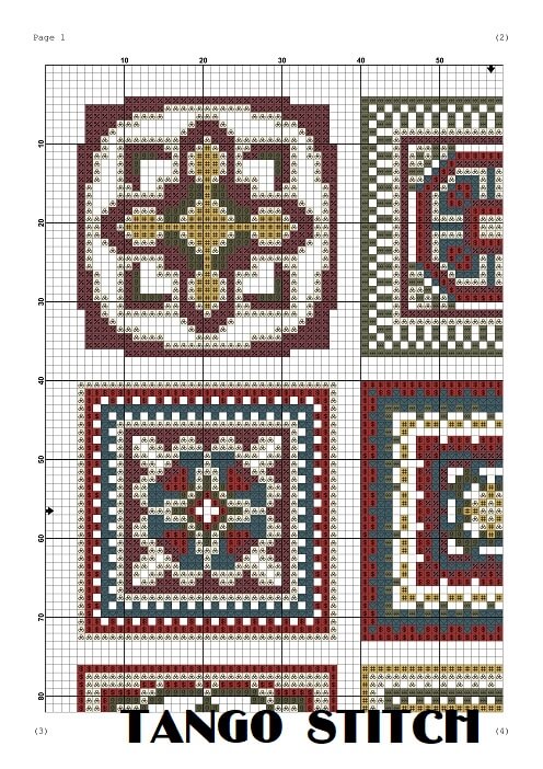 Granny squares sampler cross stitch hand embroidery pattern - Tango Stitch