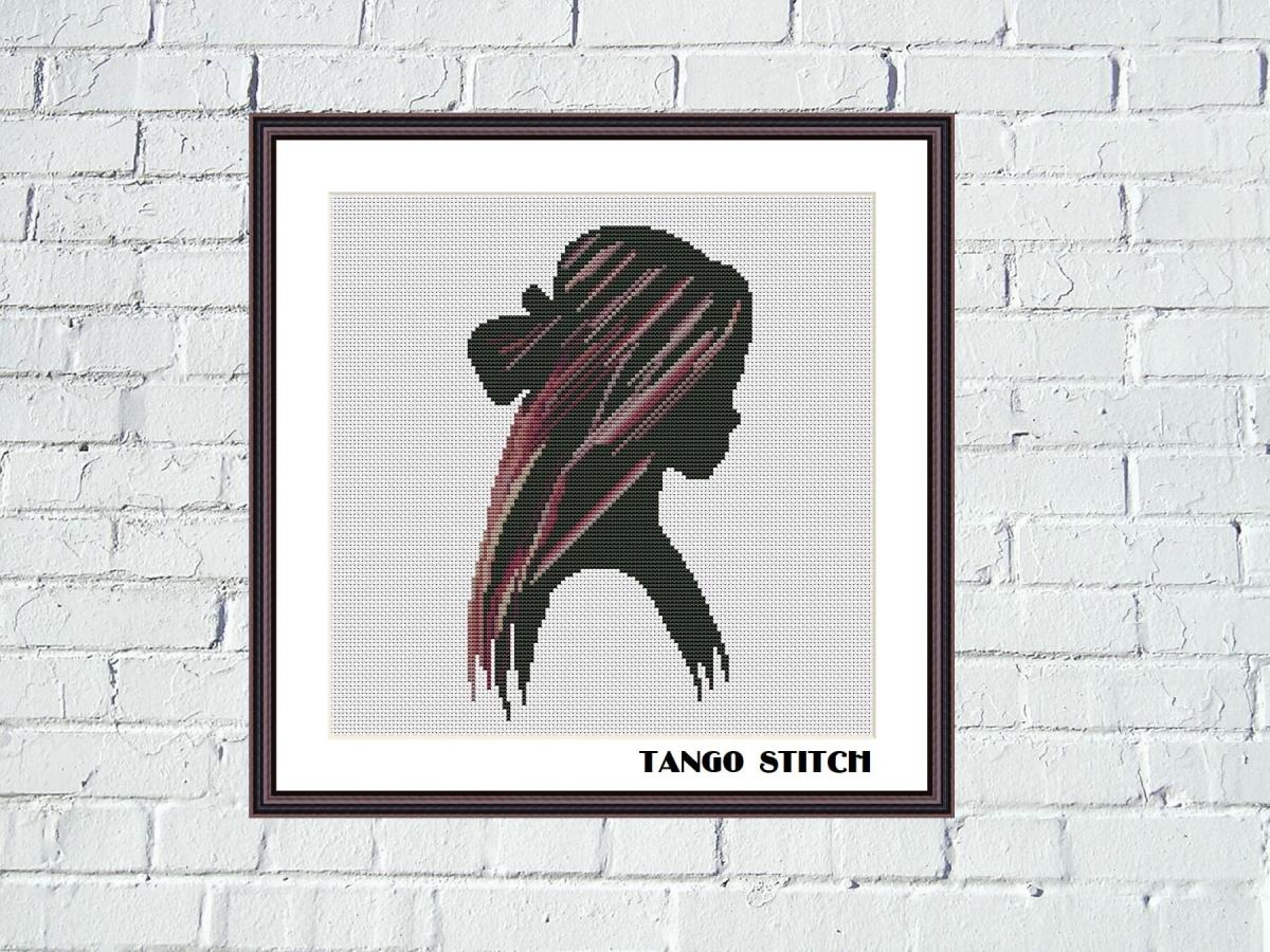 Abstract girl silhouette easy cross stitch pattern