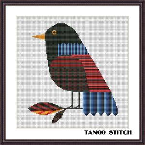 Geometric bird cute abstract animals stripe cross stitch design - Tango Stitch