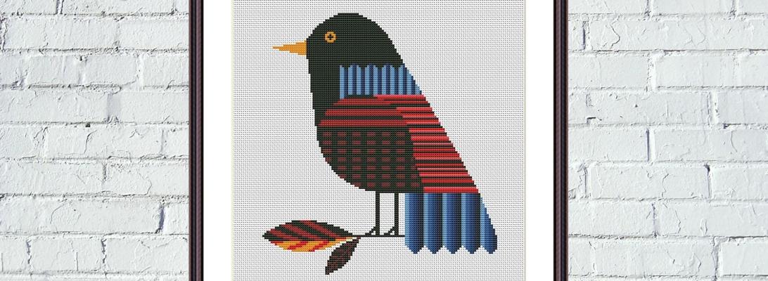 Geometric bird cute abstract animals stripe cross stitch design - Tango Stitch