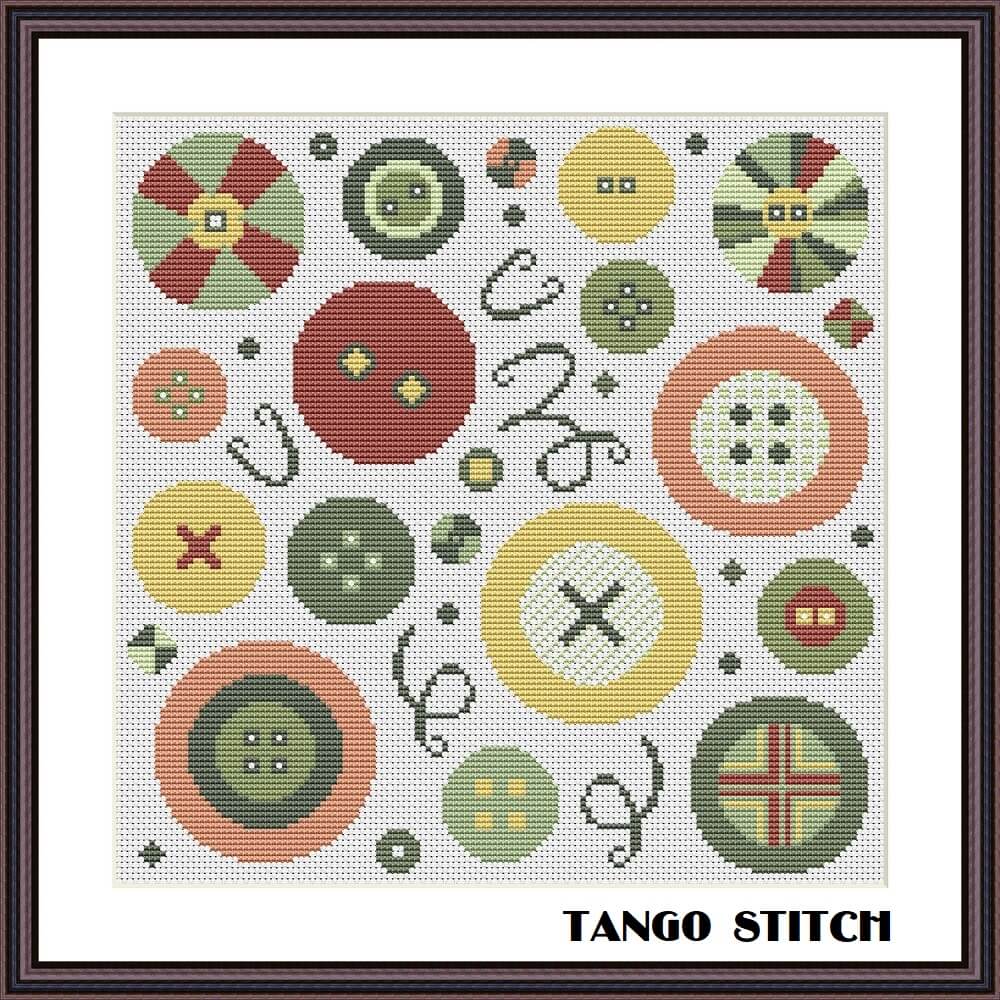 Elegant buttons cross stitch embroidery pattern - Tango Stitch