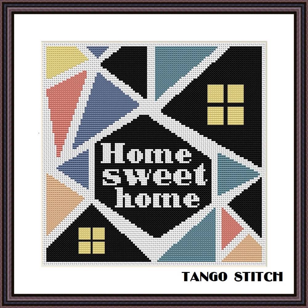 Home Sweet Home geometric cross stitch hand embroidery pattern - Tango Stitch