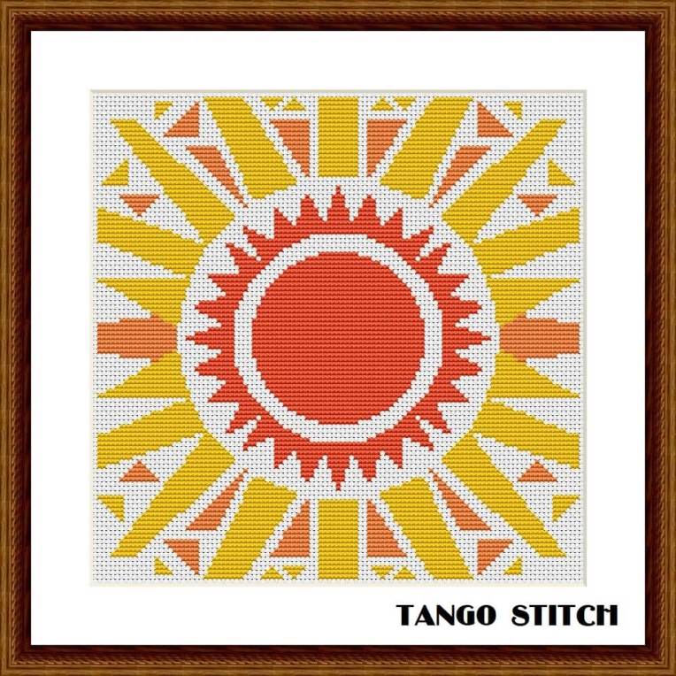 Geometric abstract summer sunshine simple cross stitch pattern - Tango Stitch