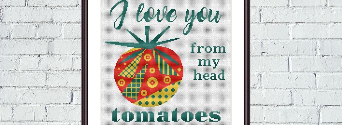 I love you from my head tomatoes funny Valentines cross stitch pattern - Tango Stitch